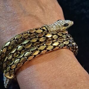 Luxurious Gold Snake Bracelet with Crystal Accents